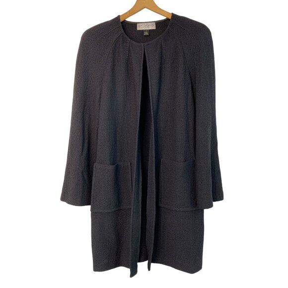 VTG St. John Collection Women's Knit Cardi Size 10 Wool Blend Black USA 7461